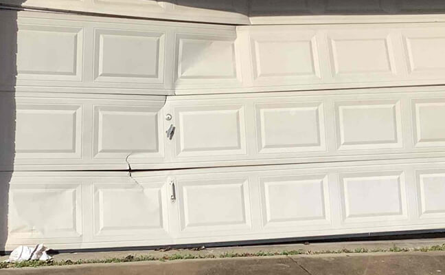 a broken garage door